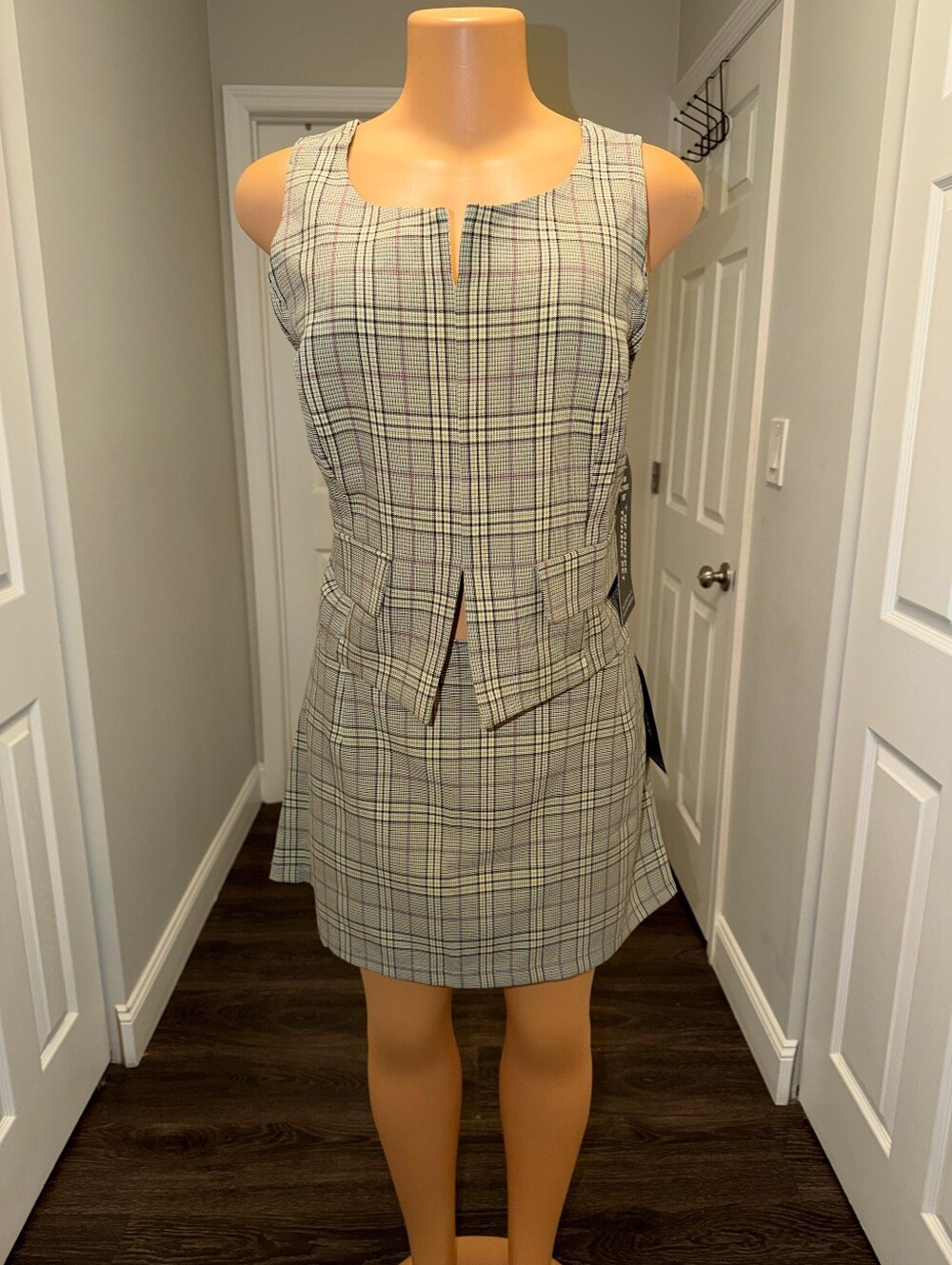 ETERNAL MODA SET PLAID  Sleeveless Shift Dress - skort Gray Plaid size 2X